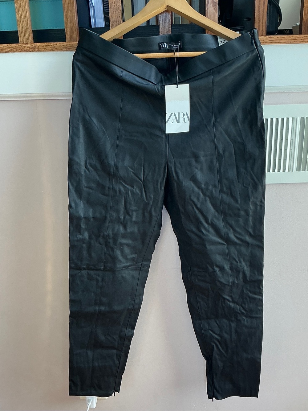 Zara Men's Black Faux Leather Tapered Pants